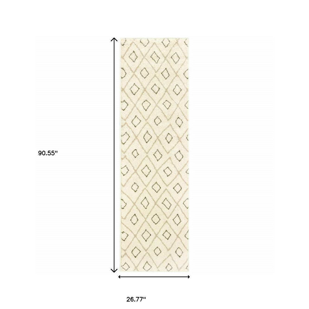 2' X 8' Sand Ash Grey And Ivory Geometric Power Loom Stain Resistant Runner Rug - Homeroots - Flyclothing LLC