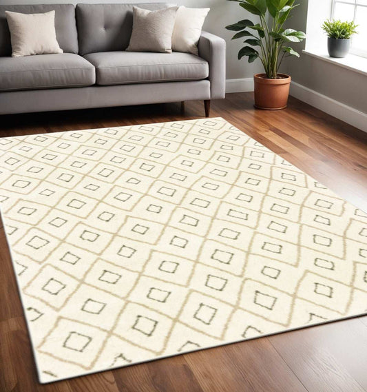 5' X 7' Sand Ash Grey And Ivory Geometric Power Loom Stain Resistant Area Rug - Homeroots - Flyclothing LLC