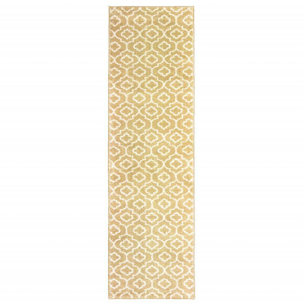 2' X 8' Gold And Ivory Geometric Power Loom Stain Resistant Runner Rug - Homeroots - Flyclothing LLC