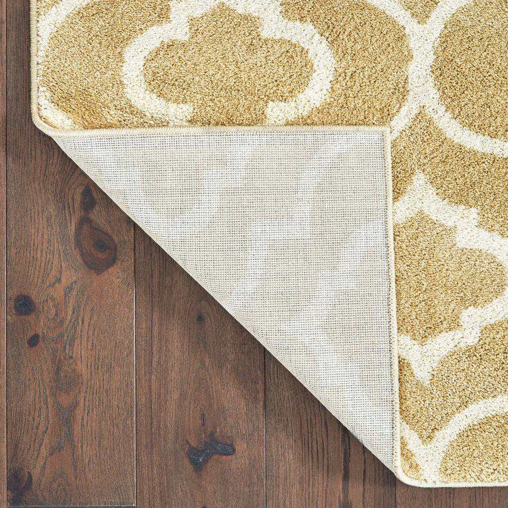 2' X 8' Gold And Ivory Geometric Power Loom Stain Resistant Runner Rug - Homeroots - Flyclothing LLC