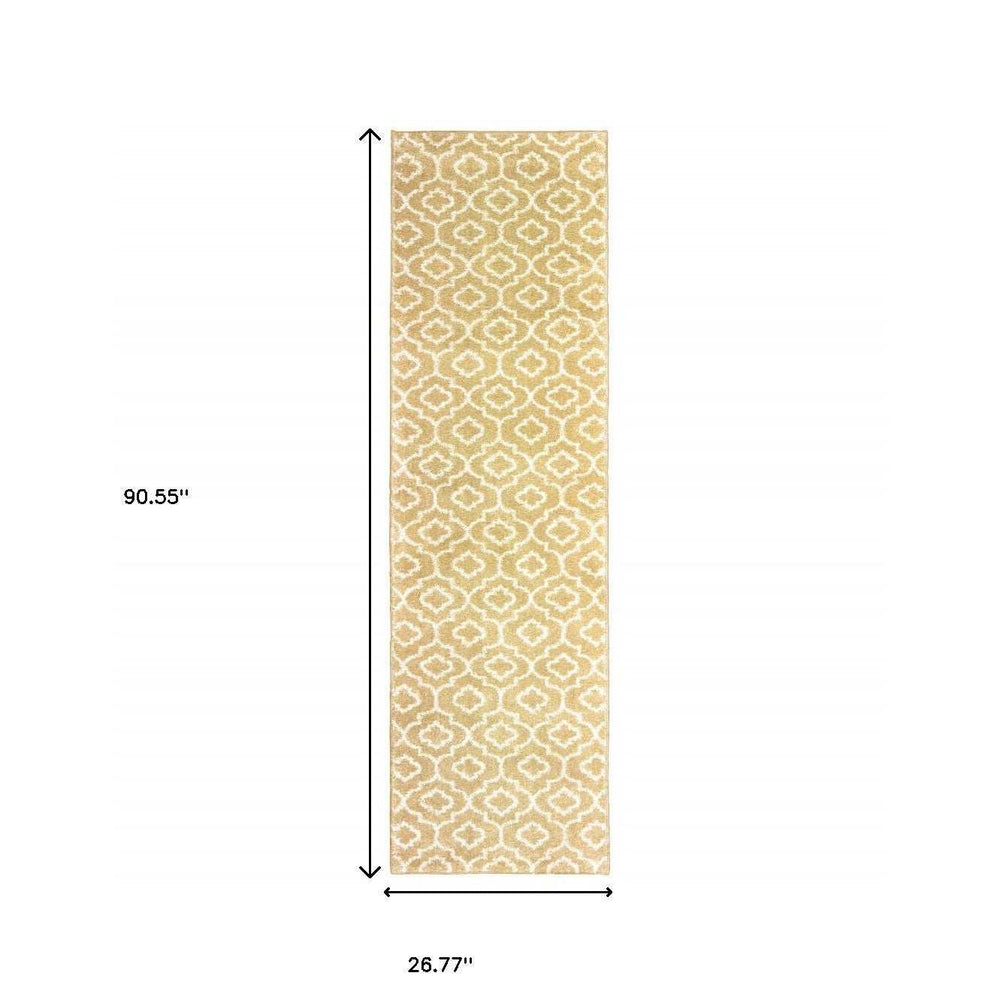 2' X 8' Gold And Ivory Geometric Power Loom Stain Resistant Runner Rug - Homeroots - Flyclothing LLC