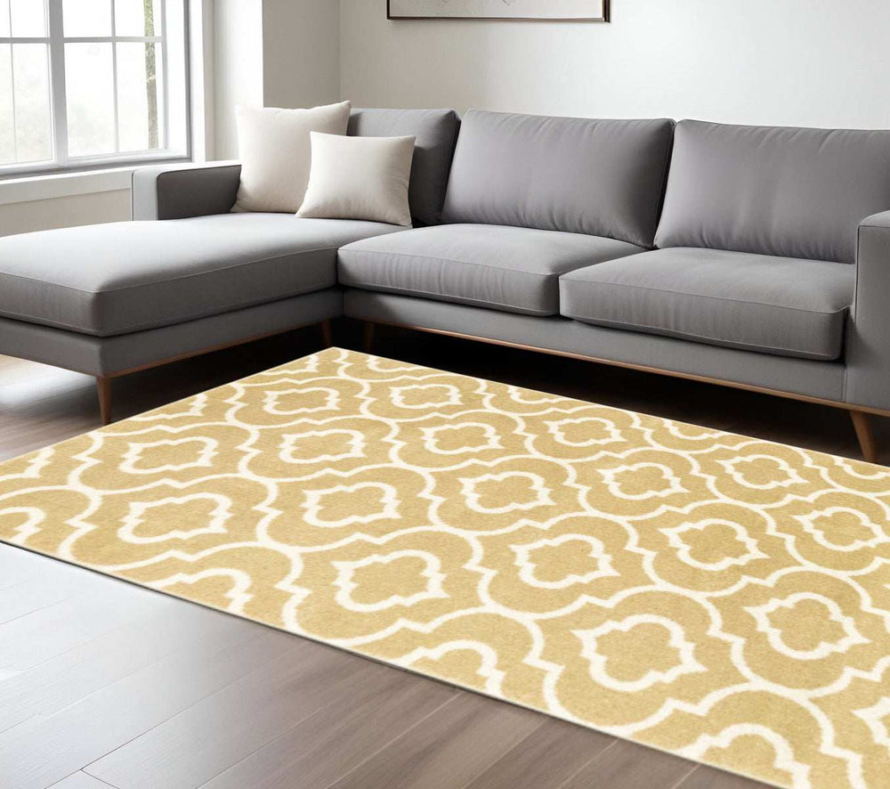 6' X 9' Gold And Ivory Geometric Power Loom Stain Resistant Area Rug - Homeroots - Flyclothing LLC
