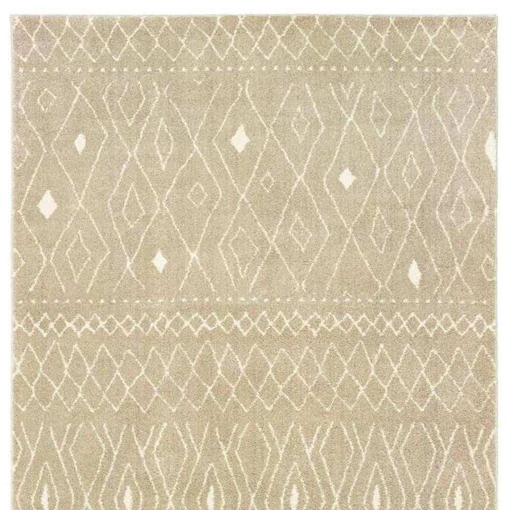 8' Sand And Ivory Geometric Power Loom Runner Rug - Homeroots - Flyclothing LLC