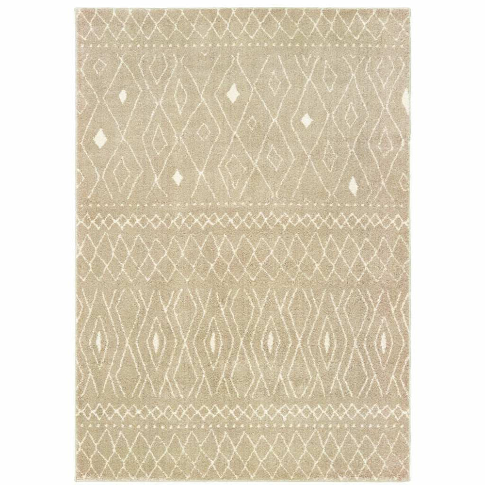 2' X 3' Sand And Ivory Geometric Power Loom Stain Resistant Area Rug - Homeroots - Flyclothing LLC
