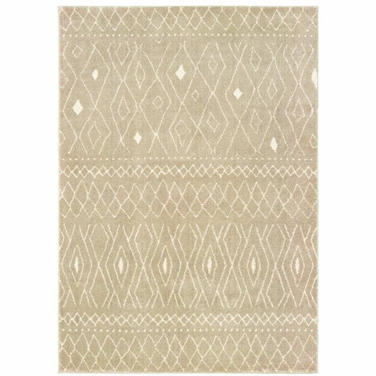 2' X 3' Sand And Ivory Geometric Power Loom Stain Resistant Area Rug - Homeroots - Flyclothing LLC
