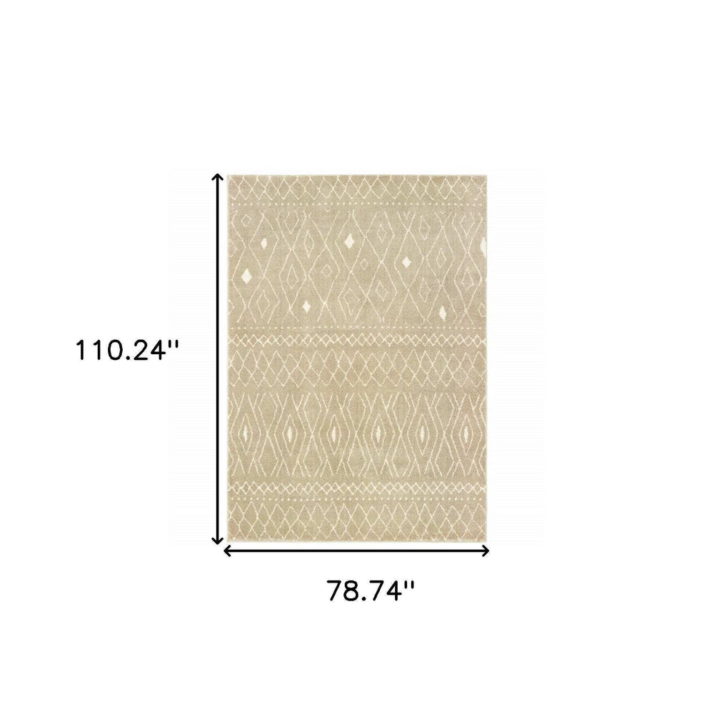 6' X 9' Sand And Ivory Geometric Power Loom Stain Resistant Area Rug - Homeroots - Flyclothing LLC