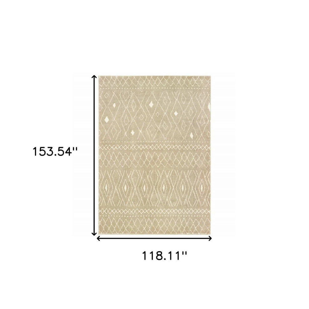 10' X 13' Sand And Ivory Geometric Power Loom Stain Resistant Area Rug - Homeroots - Flyclothing LLC