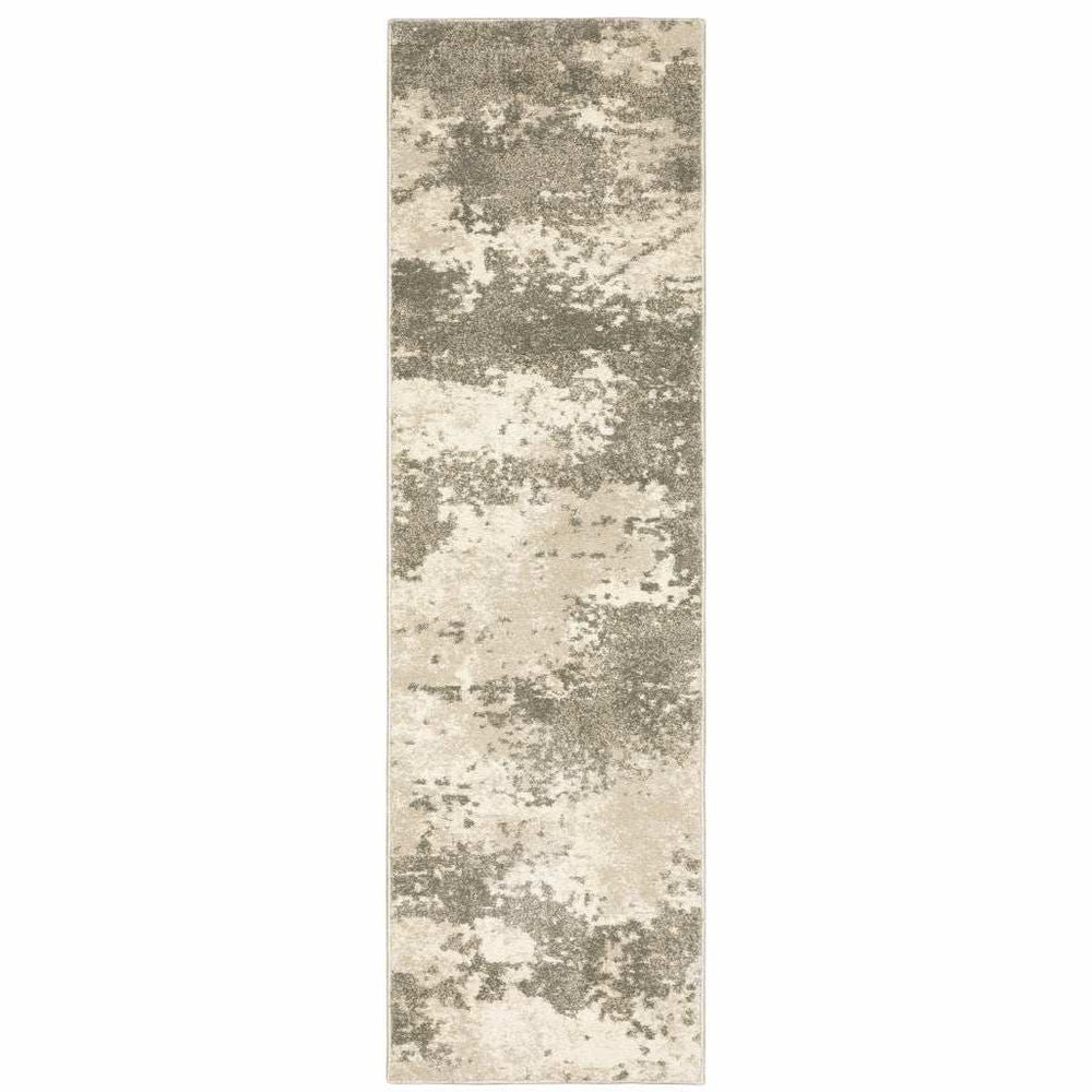 2' X 8' Beige And Grey Abstract Power Loom Stain Resistant Runner Rug - Homeroots - Flyclothing LLC