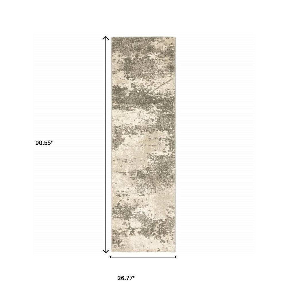 2' X 8' Beige And Grey Abstract Power Loom Stain Resistant Runner Rug - Homeroots - Flyclothing LLC