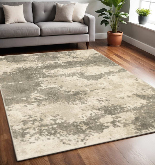 5' X 7' Beige And Grey Abstract Power Loom Stain Resistant Area Rug - Homeroots - Flyclothing LLC