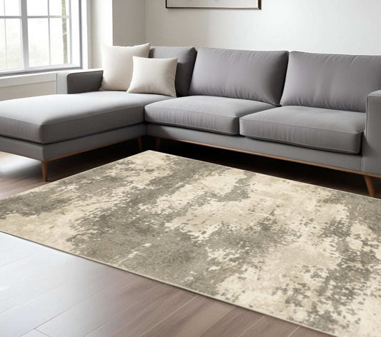 6' X 9' Beige And Grey Abstract Power Loom Stain Resistant Area Rug - Homeroots - Flyclothing LLC