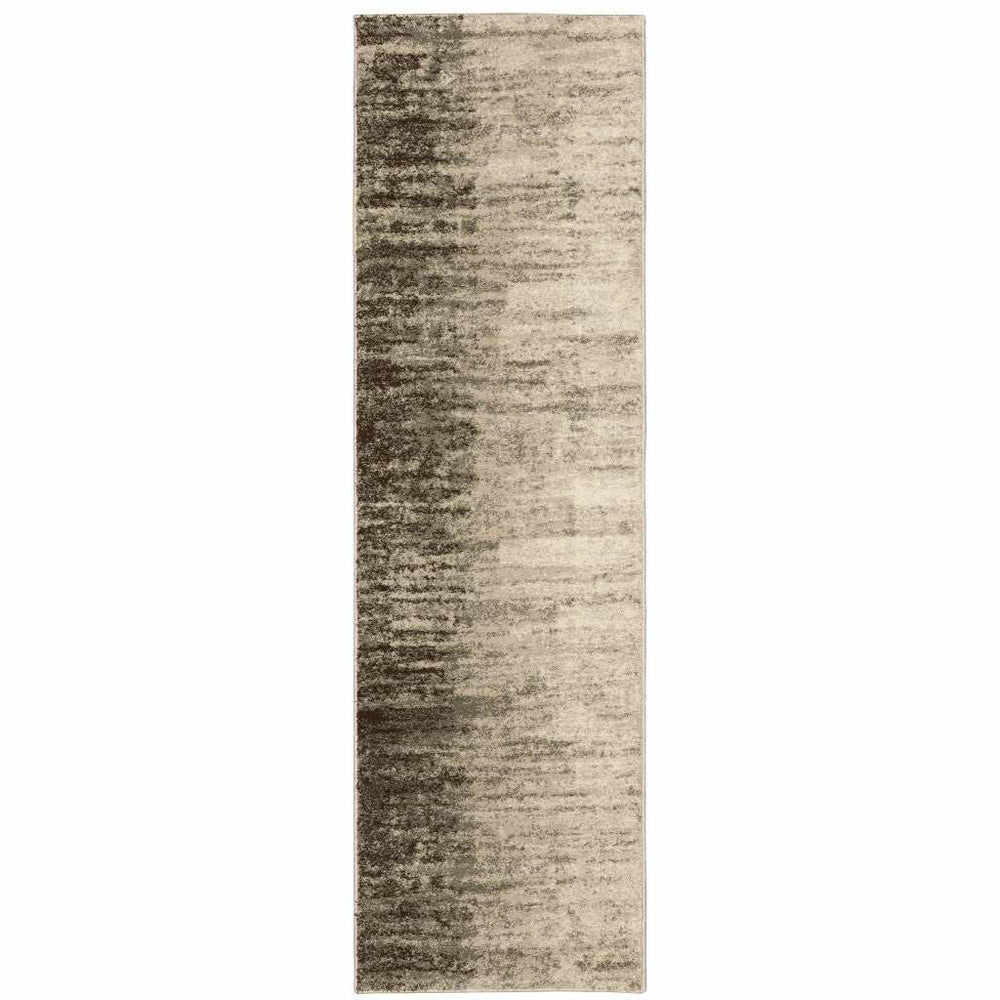 2' X 8' Beige And Grey Abstract Power Loom Stain Resistant Runner Rug - Homeroots - Flyclothing LLC