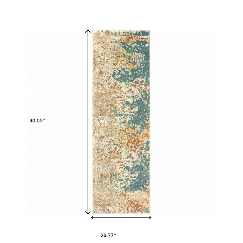 2' X 8' Foam Blue Pumpkin And Golden Yellow Abstract Power Loom Stain Resistant Runner Rug - Homeroots - Flyclothing LLC