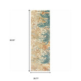 2' X 8' Foam Blue Pumpkin And Golden Yellow Abstract Power Loom Stain Resistant Runner Rug - Homeroots - Flyclothing LLC