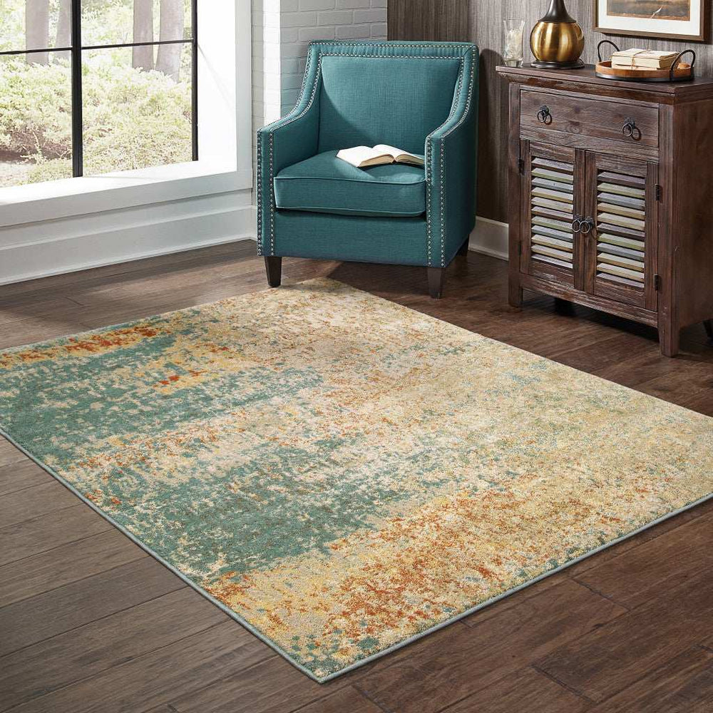2' X 3' Foam Blue Pumpkin And Golden Yellow Abstract Power Loom Stain Resistant Area Rug - Homeroots - Flyclothing LLC