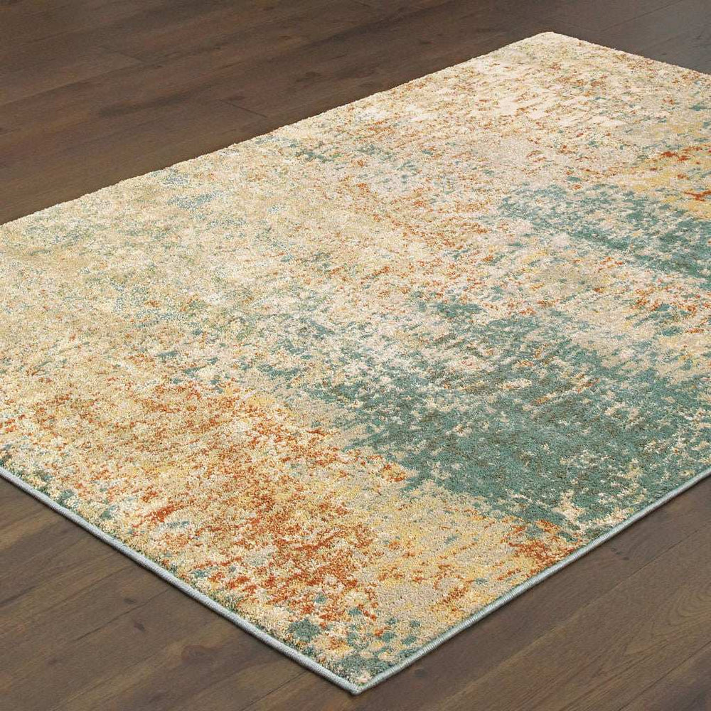 2' X 3' Foam Blue Pumpkin And Golden Yellow Abstract Power Loom Stain Resistant Area Rug - Homeroots - Flyclothing LLC