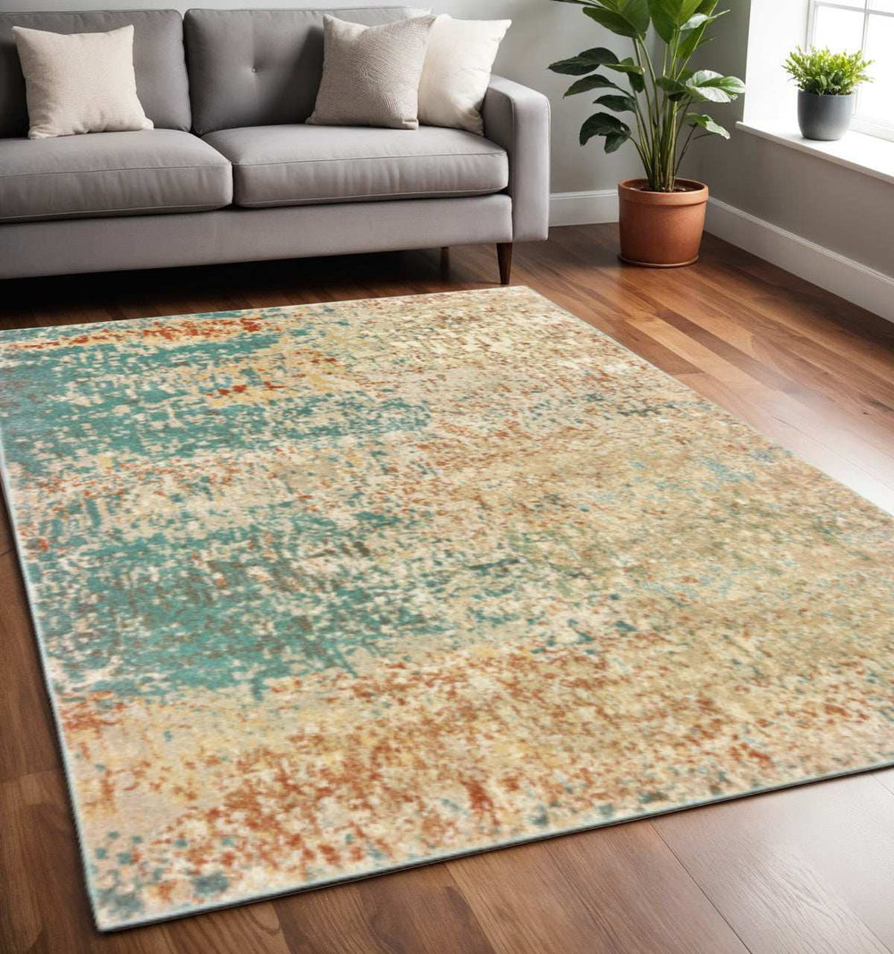 5' X 7' Foam Blue Pumpkin And Golden Yellow Abstract Power Loom Stain Resistant Area Rug - Homeroots - Flyclothing LLC