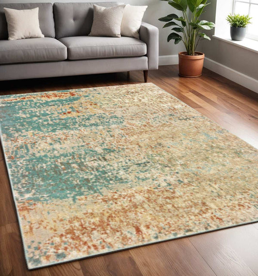 5' X 7' Foam Blue Pumpkin And Golden Yellow Abstract Power Loom Stain Resistant Area Rug - Homeroots - Flyclothing LLC