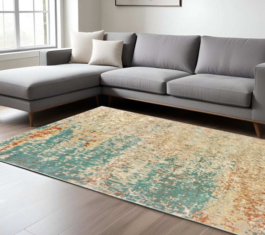 10' X 13' Foam Blue Pumpkin And Golden Yellow Abstract Power Loom Stain Resistant Area Rug - Homeroots - Flyclothing LLC