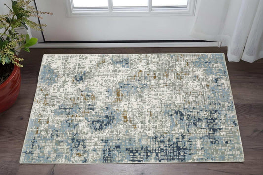 3' X 5' Blue Ivory Grey Brown Beige And Light Blue Abstract Power Loom Stain Resistant Area Rug - Homeroots - Flyclothing LLC