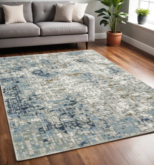 5' X 8' Blue Ivory Grey Brown Beige And Light Blue Abstract Power Loom Stain Resistant Area Rug - Homeroots - Flyclothing LLC