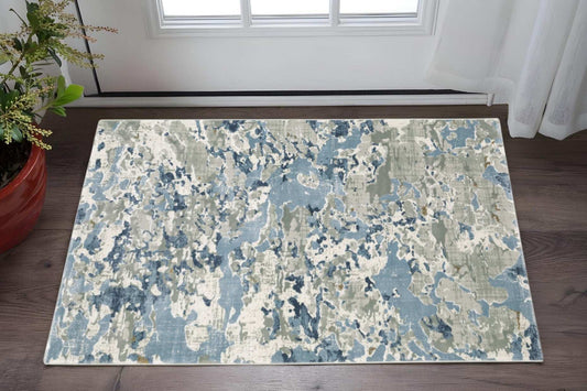 3' X 5' Grey Blue Ivory Navy Beige And Brown Abstract Power Loom Stain Resistant Area Rug - Homeroots - Flyclothing LLC
