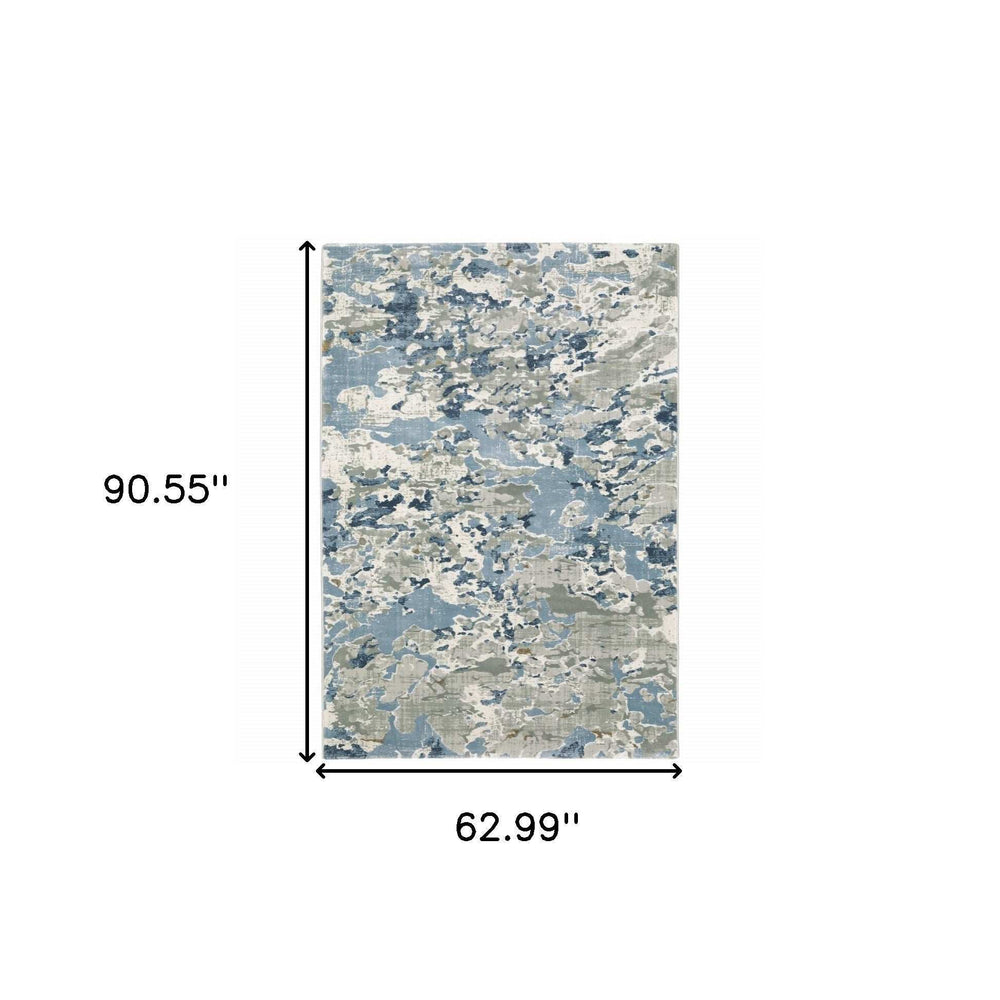 5' X 8' Grey Blue Ivory Navy Beige And Brown Abstract Power Loom Stain Resistant Area Rug - Homeroots - Flyclothing LLC