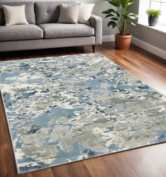 5' X 8' Grey Blue Ivory Navy Beige And Brown Abstract Power Loom Stain Resistant Area Rug - Homeroots - Flyclothing LLC