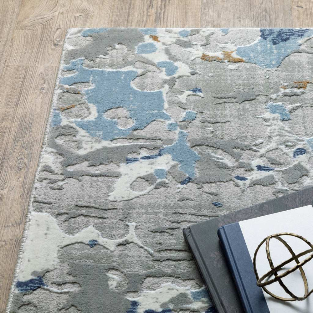 10' X 13' Grey Blue Ivory Navy Beige And Brown Abstract Power Loom Stain Resistant Area Rug - Homeroots - Flyclothing LLC