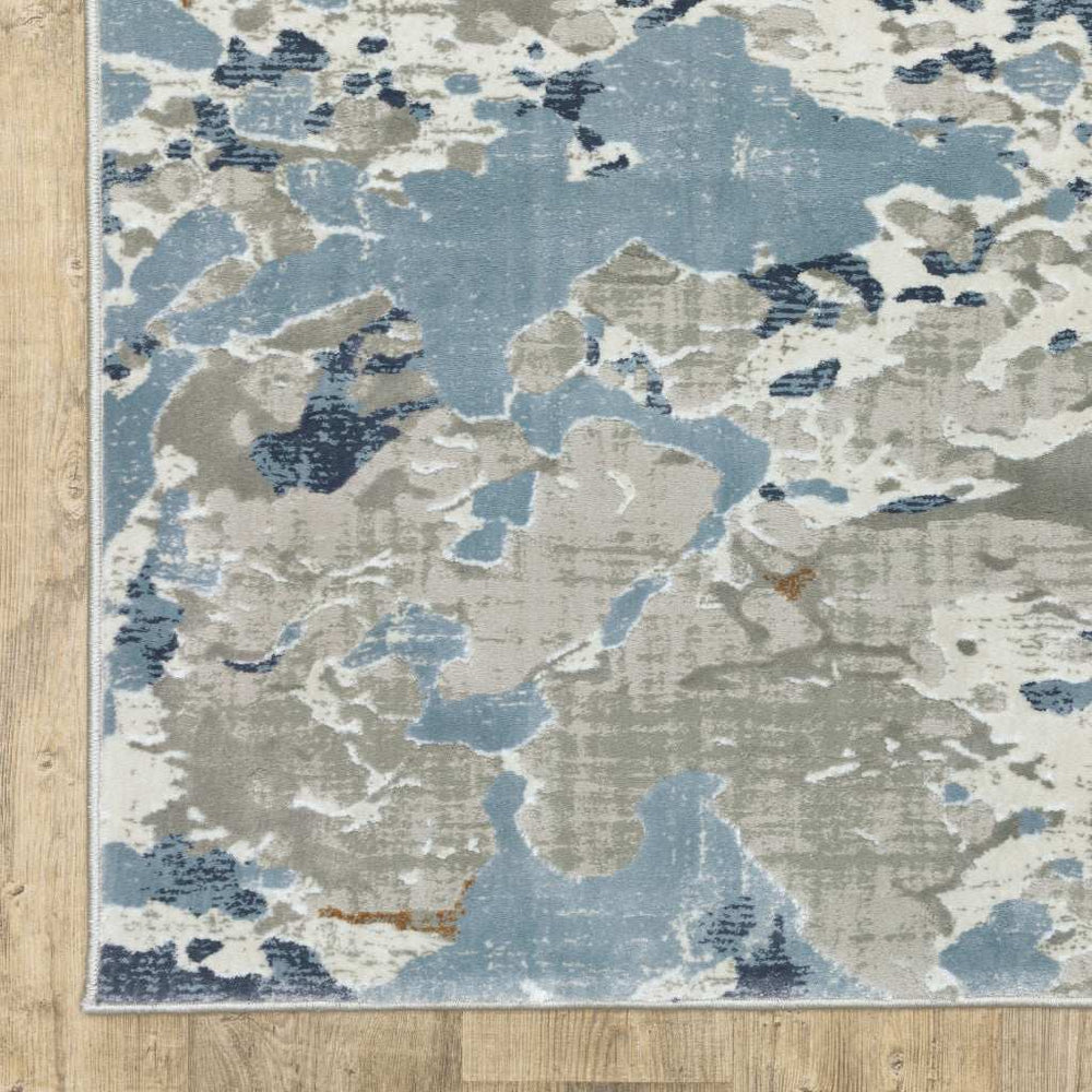 10' X 13' Grey Blue Ivory Navy Beige And Brown Abstract Power Loom Stain Resistant Area Rug - Homeroots - Flyclothing LLC