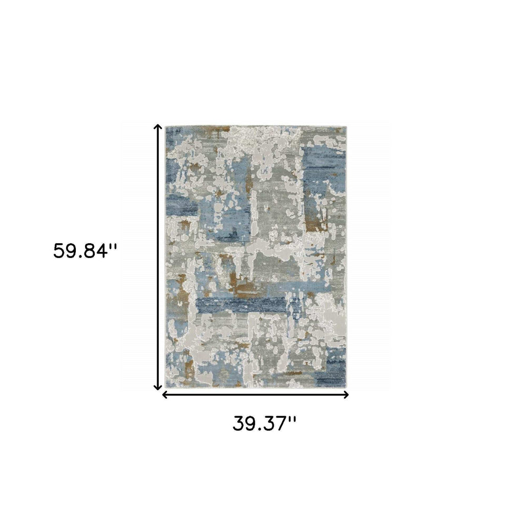 3' X 5' Grey Blue Navy Ivory And Brown Abstract Power Loom Stain Resistant Area Rug - Homeroots - Flyclothing LLC