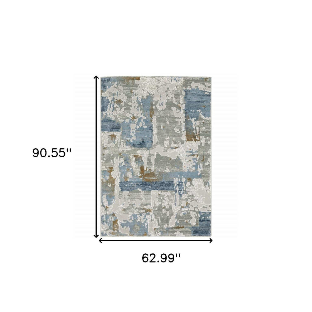 5' X 8' Grey Blue Navy Ivory And Brown Abstract Power Loom Stain Resistant Area Rug - Homeroots - Flyclothing LLC
