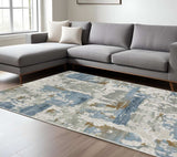 6' X 9' Grey Blue Navy Ivory And Brown Abstract Power Loom Stain Resistant Area Rug - Homeroots - Flyclothing LLC