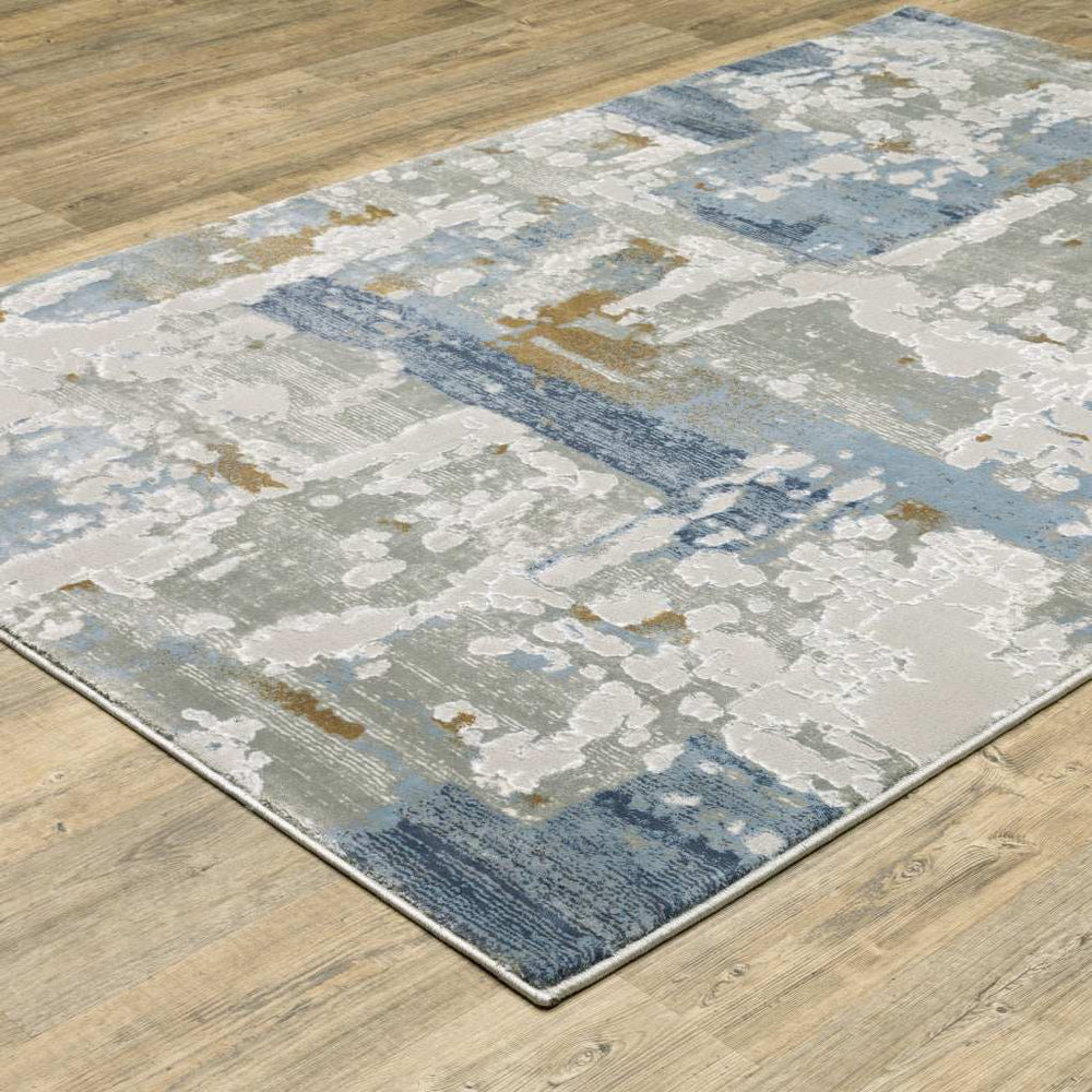 10' X 13' Grey Blue Navy Ivory And Brown Abstract Power Loom Stain Resistant Area Rug - Homeroots - Flyclothing LLC