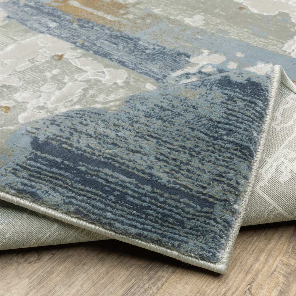 10' X 13' Grey Blue Navy Ivory And Brown Abstract Power Loom Stain Resistant Area Rug - Homeroots - Flyclothing LLC