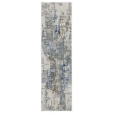 2' X 8' Grey Blue Brown Ivory And Deep Blue Abstract Power Loom Stain Resistant Runner Rug - Homeroots - Flyclothing LLC
