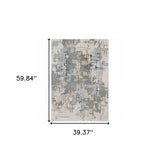 3' X 5' Grey Blue Brown Ivory And Deep Blue Abstract Power Loom Stain Resistant Area Rug - Homeroots - Flyclothing LLC