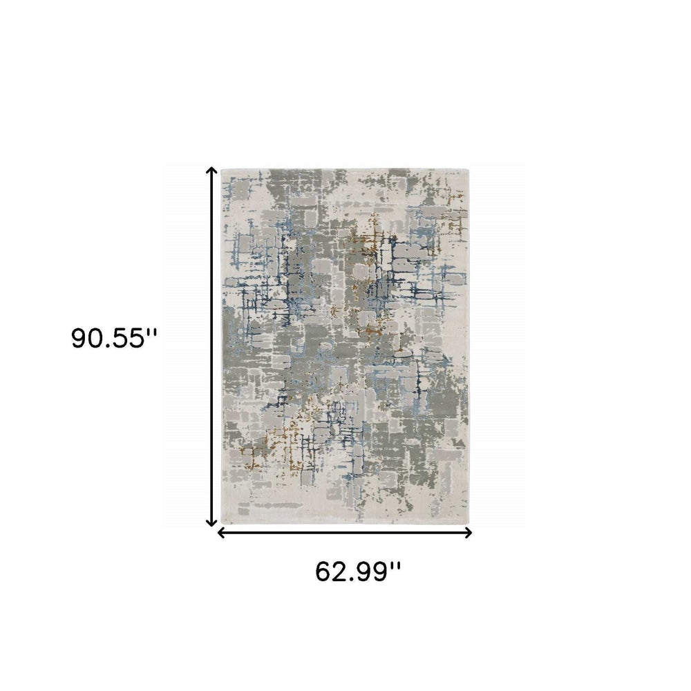 5' X 8' Grey Blue Brown Ivory And Deep Blue Abstract Power Loom Stain Resistant Area Rug - Homeroots - Flyclothing LLC