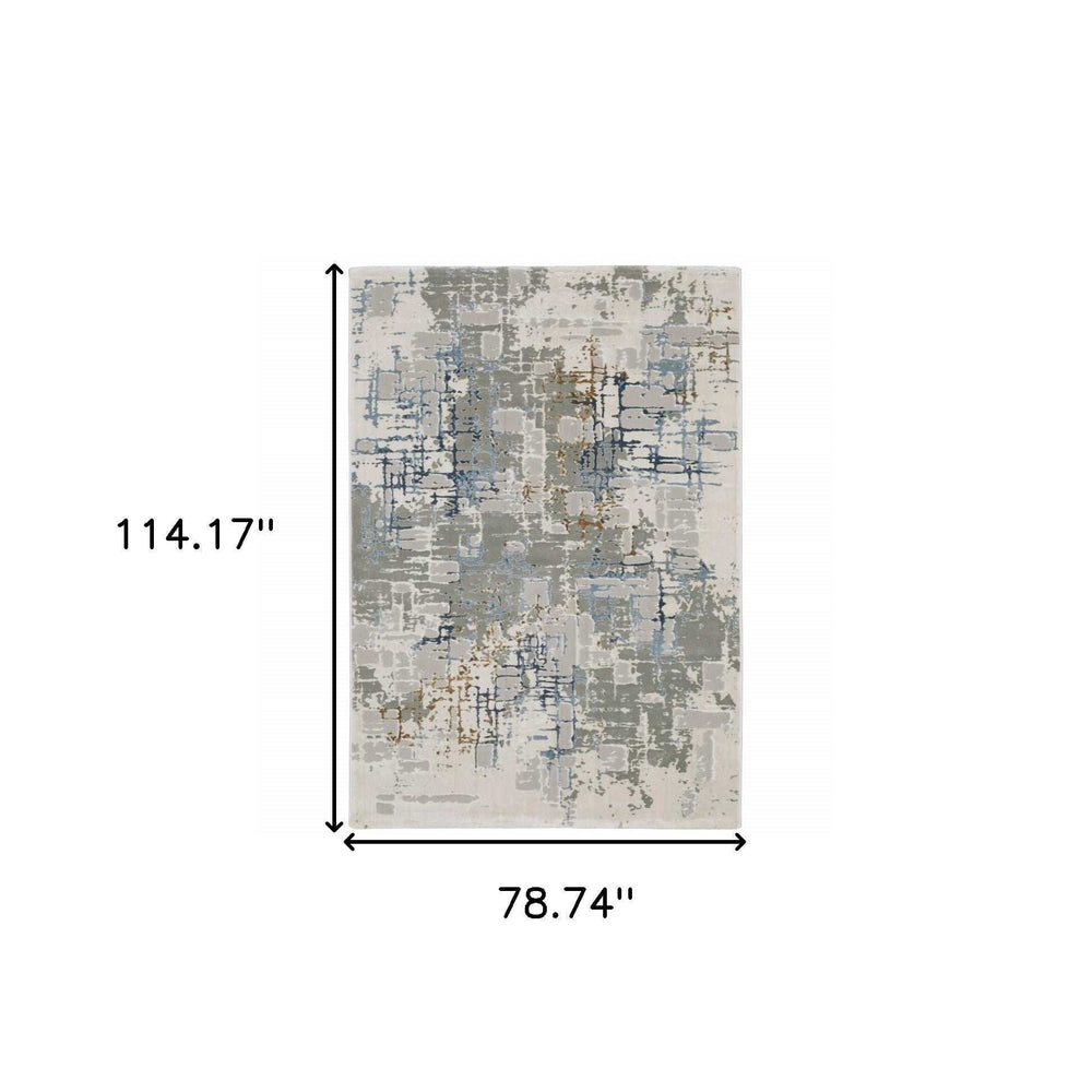 6' X 9' Grey Blue Brown Ivory And Deep Blue Abstract Power Loom Stain Resistant Area Rug - Homeroots - Flyclothing LLC