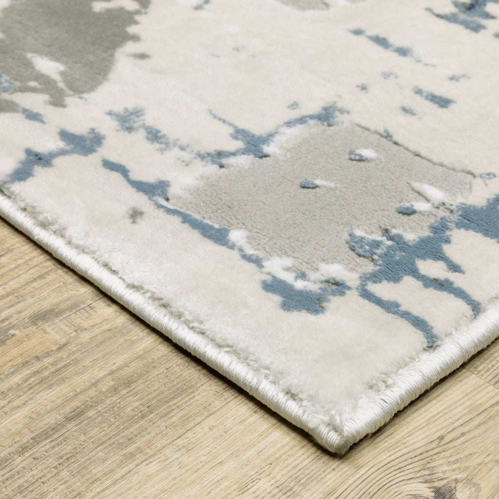 6' X 9' Grey Blue Brown Ivory And Deep Blue Abstract Power Loom Stain Resistant Area Rug - Homeroots - Flyclothing LLC