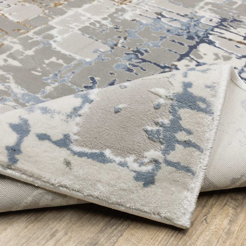 10' X 13' Grey Blue Brown Ivory And Deep Blue Abstract Power Loom Stain Resistant Area Rug - Homeroots - Flyclothing LLC