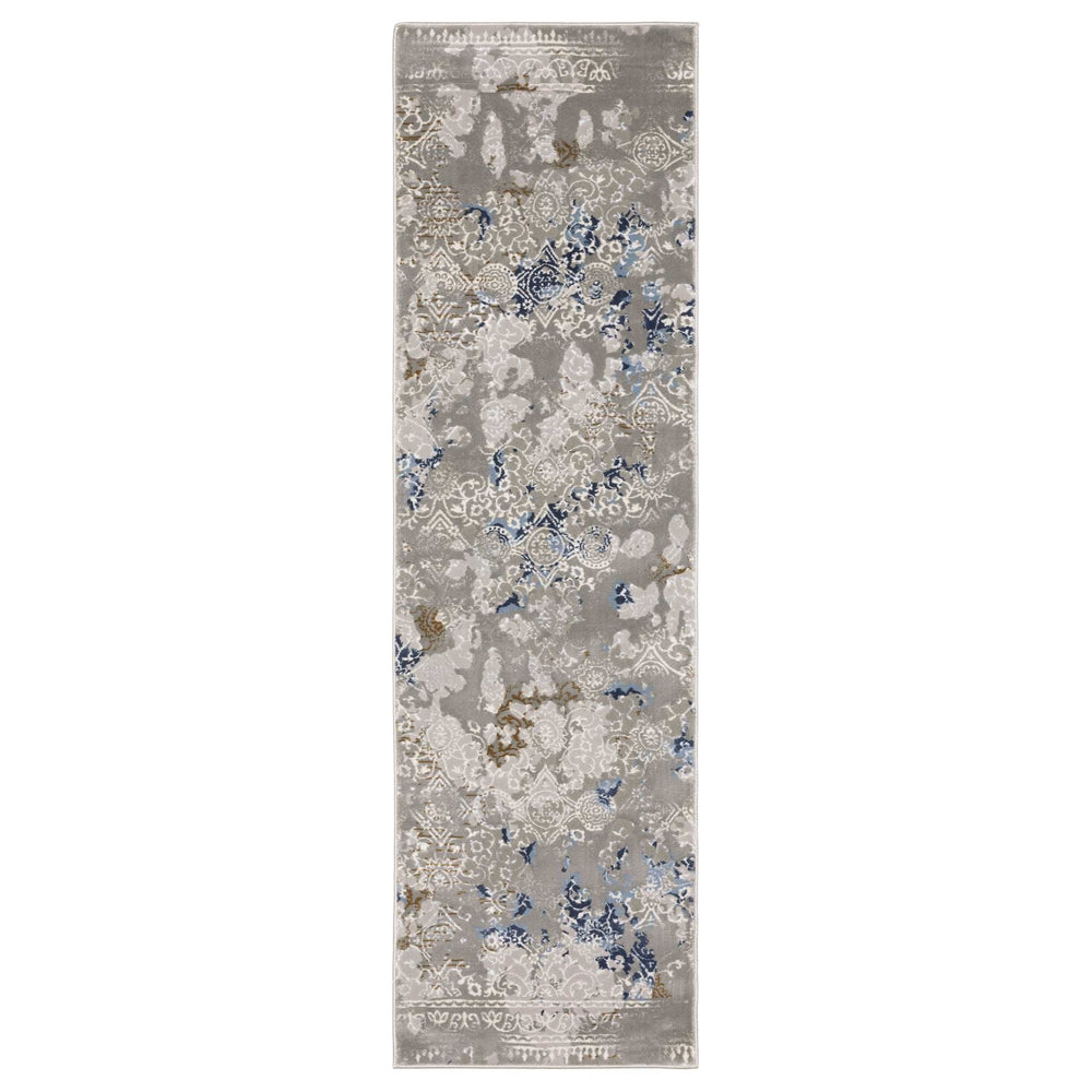 2' X 8' Grey Blue Ivory Brown And Navy Abstract Power Loom Stain Resistant Runner Rug - Homeroots - Flyclothing LLC