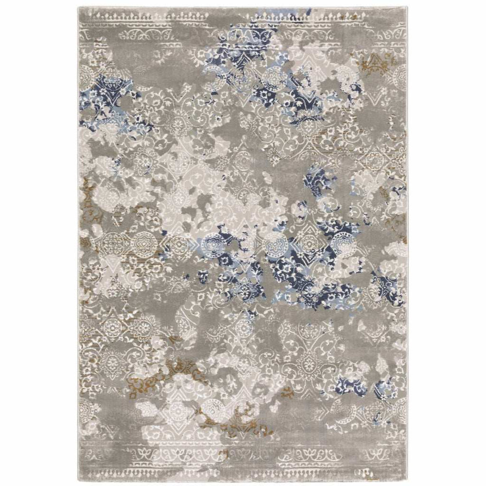 6' X 9' Grey Blue Ivory Brown And Navy Abstract Power Loom Stain Resistant Area Rug - Homeroots - Flyclothing LLC