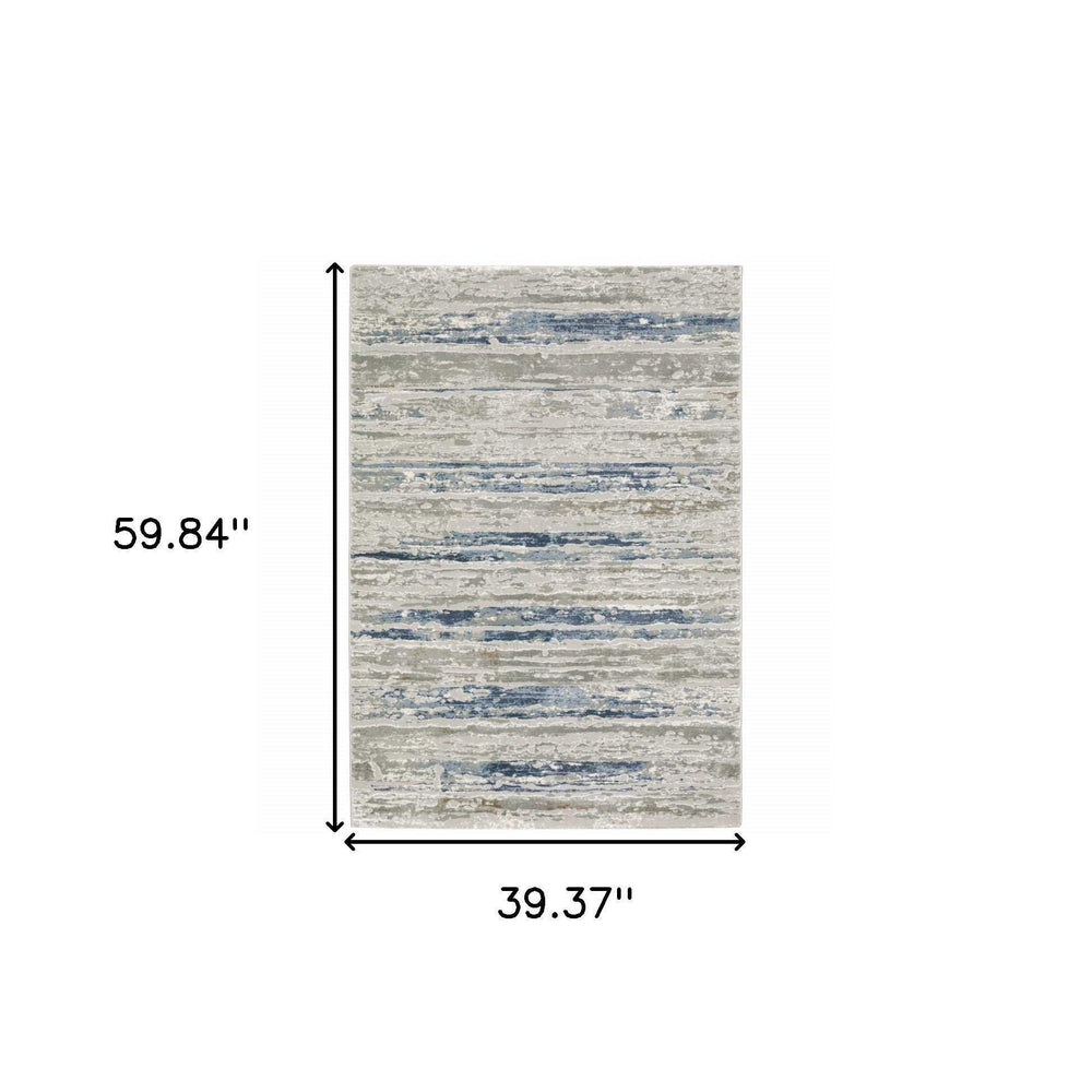 3' X 5' Blue Ivory Grey Light Blue And Brown Abstract Power Loom Stain Resistant Area Rug - Homeroots - Flyclothing LLC