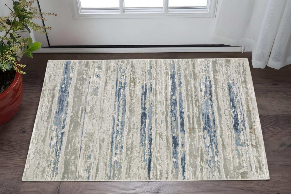 3' X 5' Blue Ivory Grey Light Blue And Brown Abstract Power Loom Stain Resistant Area Rug - Homeroots - Flyclothing LLC