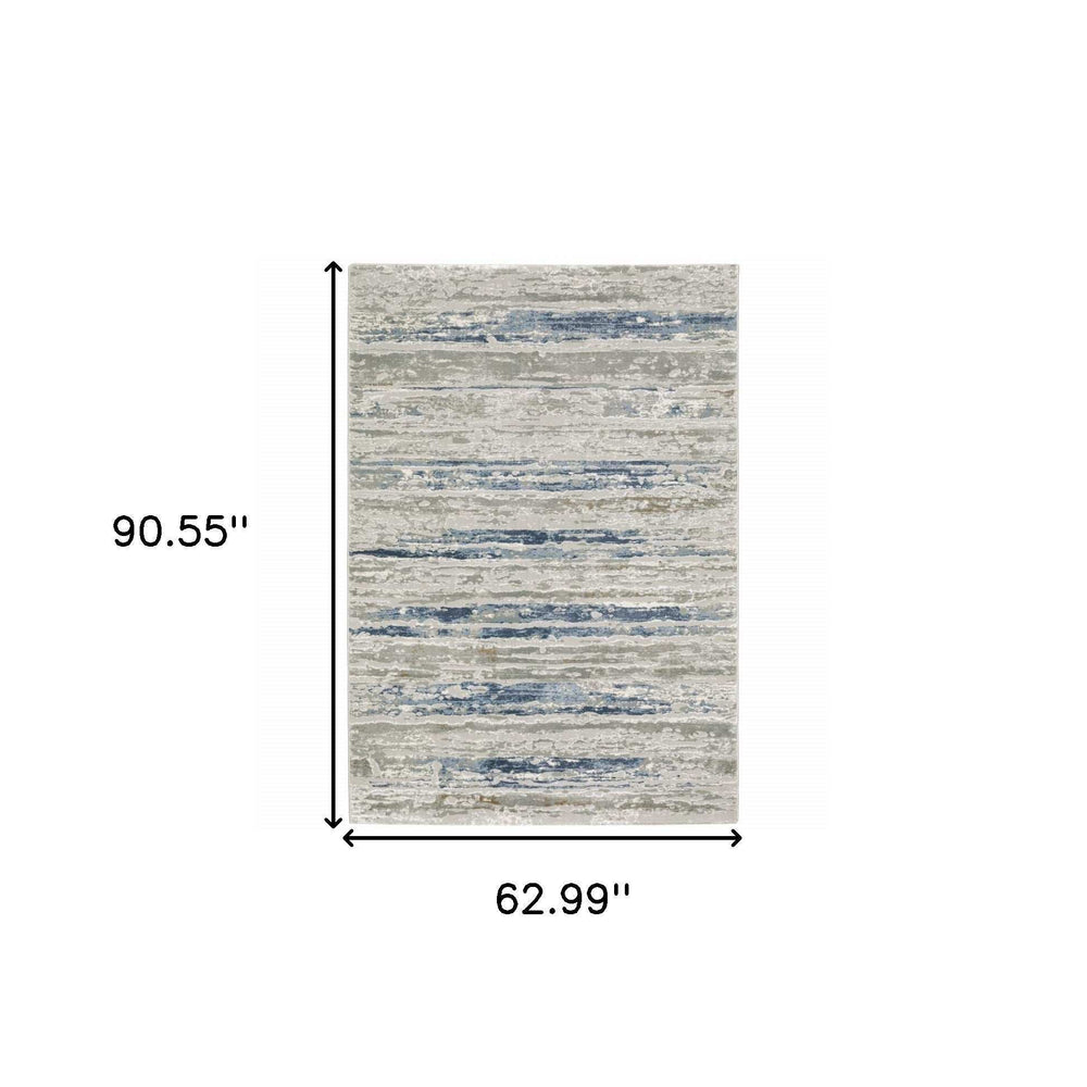 5' X 8' Blue Ivory Grey Light Blue And Brown Abstract Power Loom Stain Resistant Area Rug - Homeroots - Flyclothing LLC