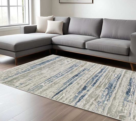 6' X 9' Blue Ivory Grey Light Blue And Brown Abstract Power Loom Stain Resistant Area Rug - Homeroots - Flyclothing LLC