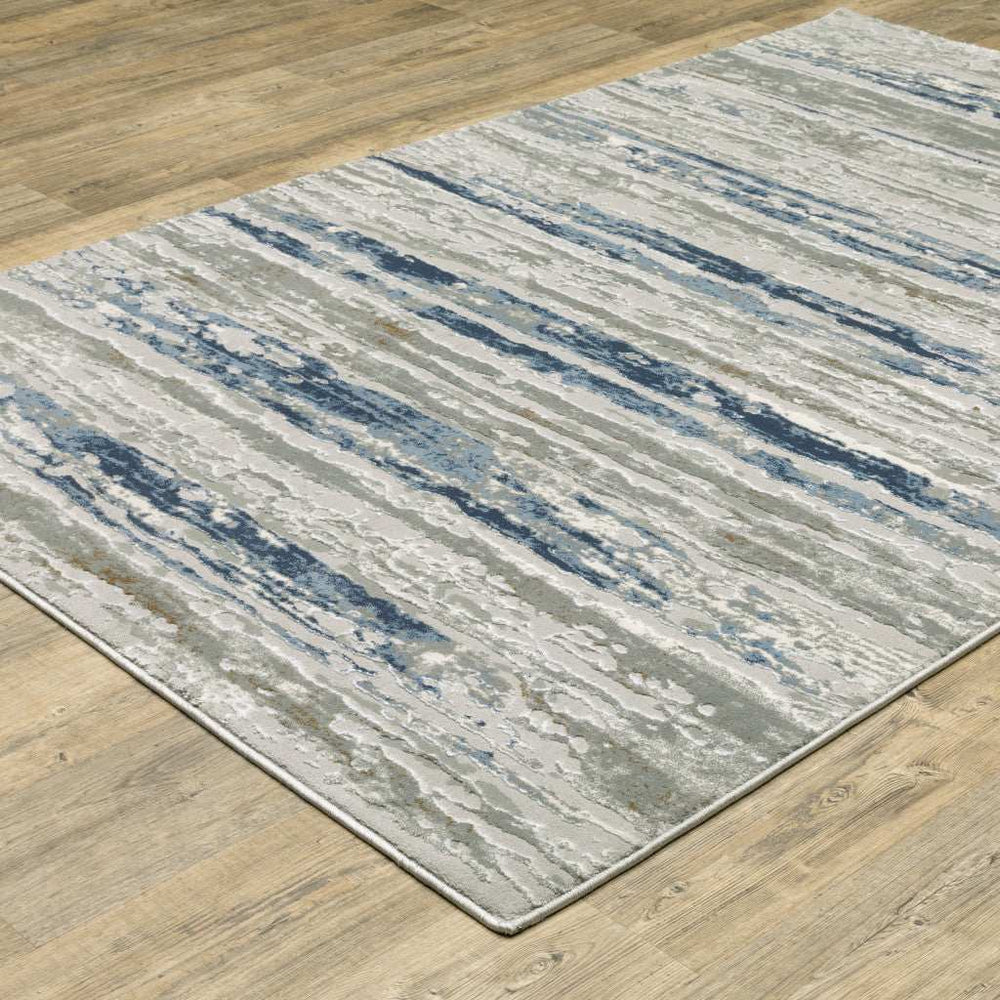 10' X 13' Blue Ivory Grey Light Blue And Brown Abstract Power Loom Stain Resistant Area Rug - Homeroots - Flyclothing LLC