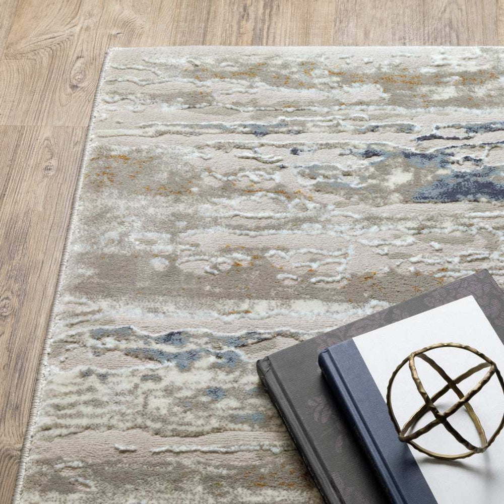 10' X 13' Blue Ivory Grey Light Blue And Brown Abstract Power Loom Stain Resistant Area Rug - Homeroots - Flyclothing LLC