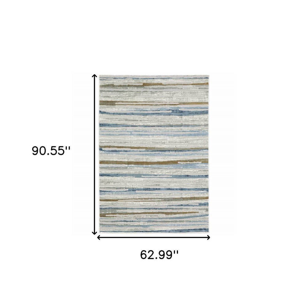 5' X 8' Grey Blue Ivory Brown Beige And Navy Abstract Power Loom Stain Resistant Area Rug - Homeroots - Flyclothing LLC